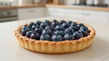 Délicieuse tarte aux myrtilles cuite à la perfection dans un airfryer.