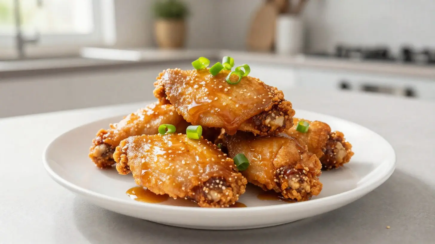 Délicieuses ailes de poulet marinées dans une sauce soja et miel, cuites à la perfection dans l'airfryer.