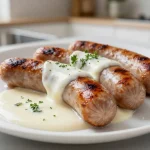Délicieux boudin blanc à la crème préparé à l'airfryer, avec une texture parfaite.