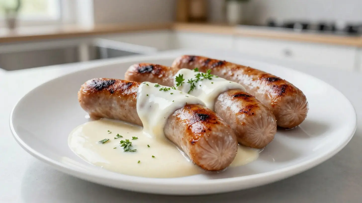 Délicieux boudin blanc à la crème préparé à l'airfryer, avec une texture parfaite.