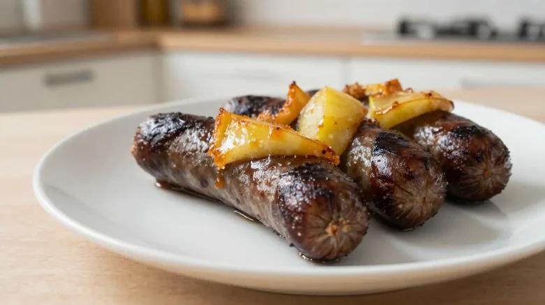 Délicieux boudin noir aux pommes préparé dans l'airfryer pour une texture parfaite.