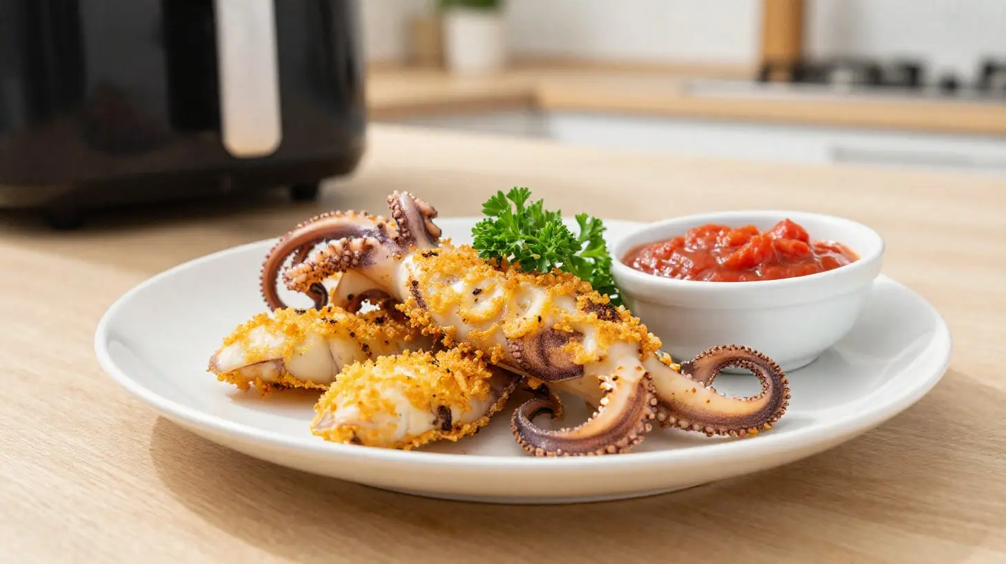 Calamar farci savoureux préparé à l'airfryer pour une cuisson légère et parfaite.