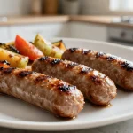 Délicieuses chipolatas grillées préparées à l'airfryer, savoureuses et croustillantes.