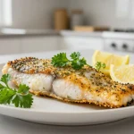 Délicieux colin en croûte d'herbes cuisiné à l'airfryer, croustillant et savoureux.