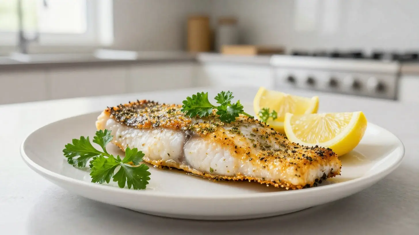Délicieux colin en croûte d'herbes cuisiné à l'airfryer, croustillant et savoureux.
