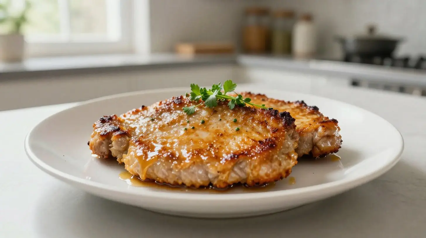 Délicieuses côtelettes de porc à la moutarde préparées dans l'airfryer, croustillantes et savoureuses.