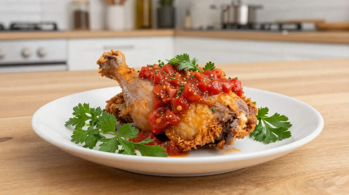 Délicieuse cuisse de dinde à la tomate préparée à l'airfryer, savoureuse et juteuse.
