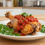 Délicieuse cuisse de dinde à la tomate préparée à l'airfryer, savoureuse et juteuse.