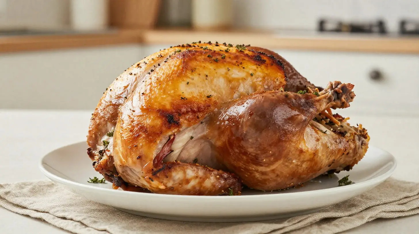 Dinde roulée farcie cuite à la perfection dans un airfryer.