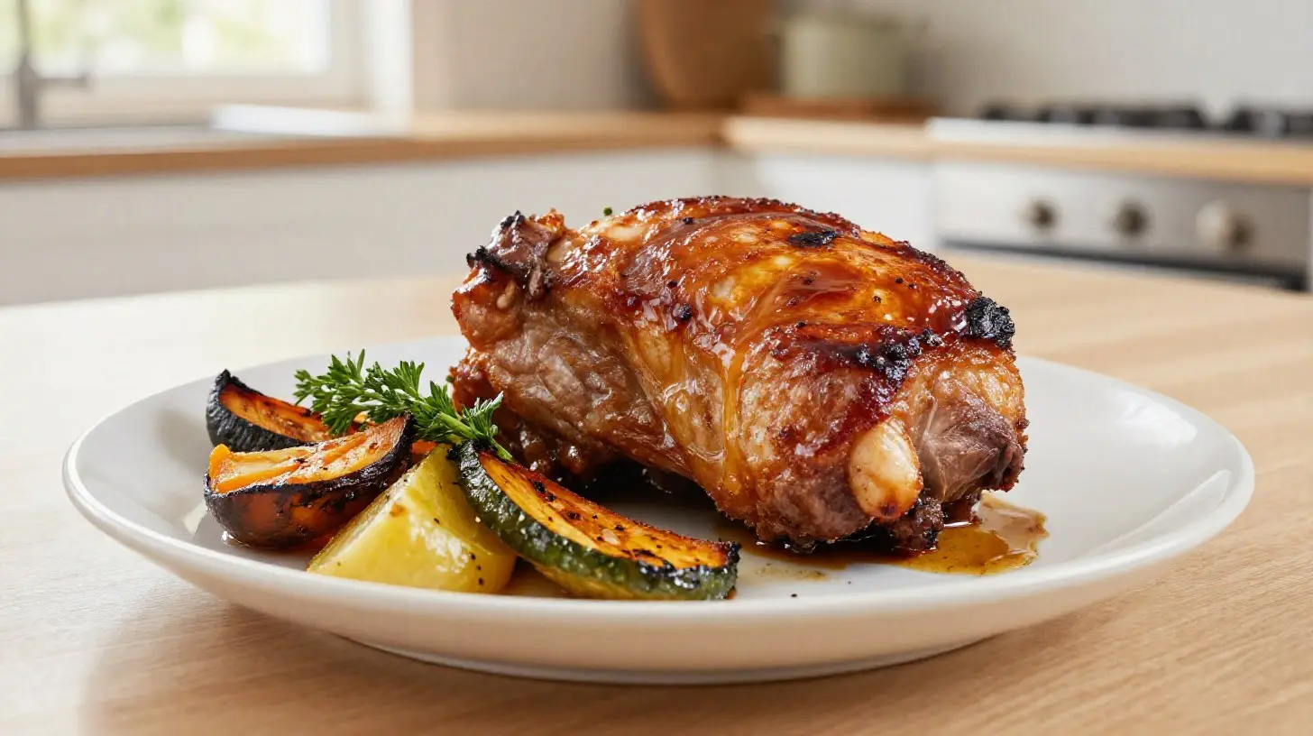 Délicieuse échine de porc rôtie préparée à l'airfryer, juteuse et savoureuse.