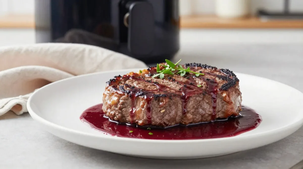 Savoureuse entrecôte à la bordelaise préparée dans l'airfryer pour une cuisson parfaite.