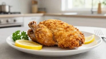 Délicieuse escalope de dinde panée croustillante cuite à l'airfryer.