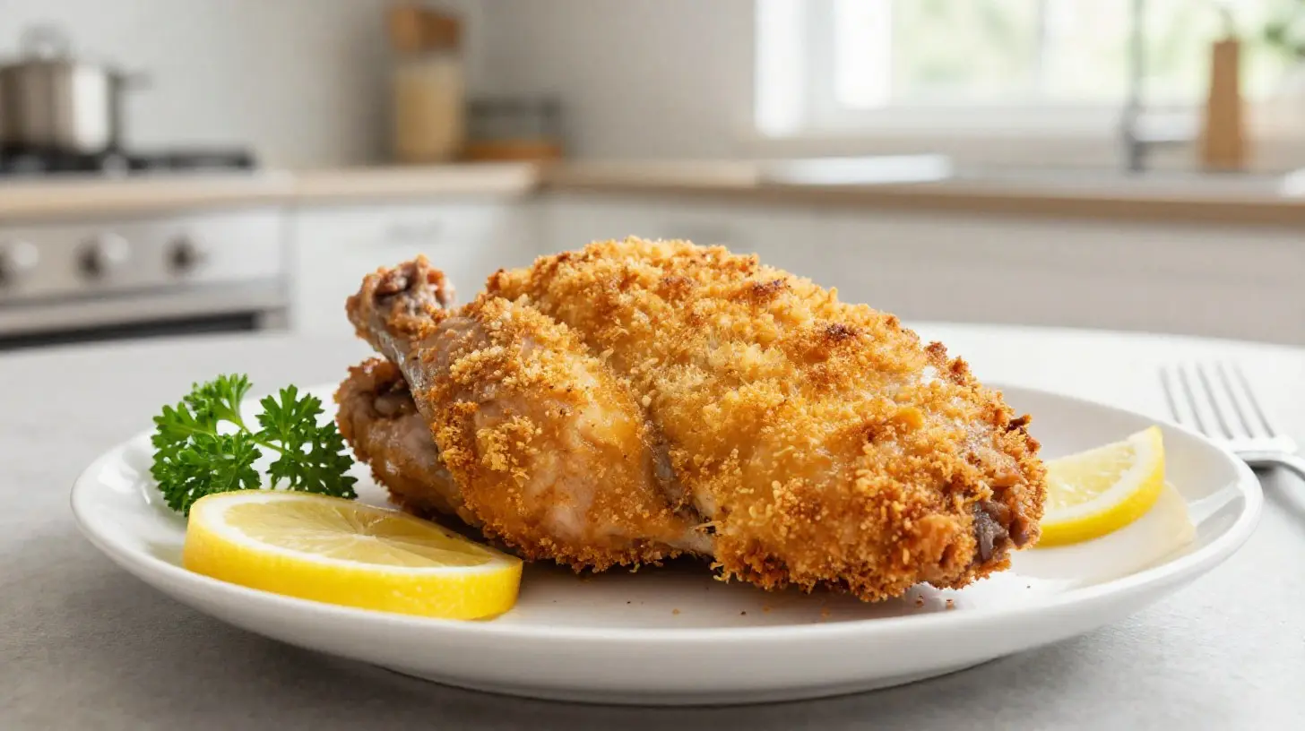 Délicieuse escalope de dinde panée croustillante cuite à l'airfryer.