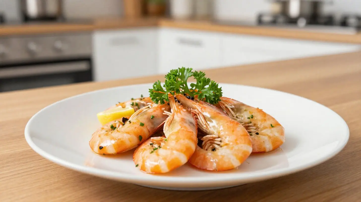 Gambas au citron savoureuses cuites à l'airfryer, offrant une texture juteuse et un goût citronné irrésistible.