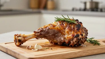 Délicieux gigot d'agneau rôti préparé à l'airfryer pour un goût savoureux.