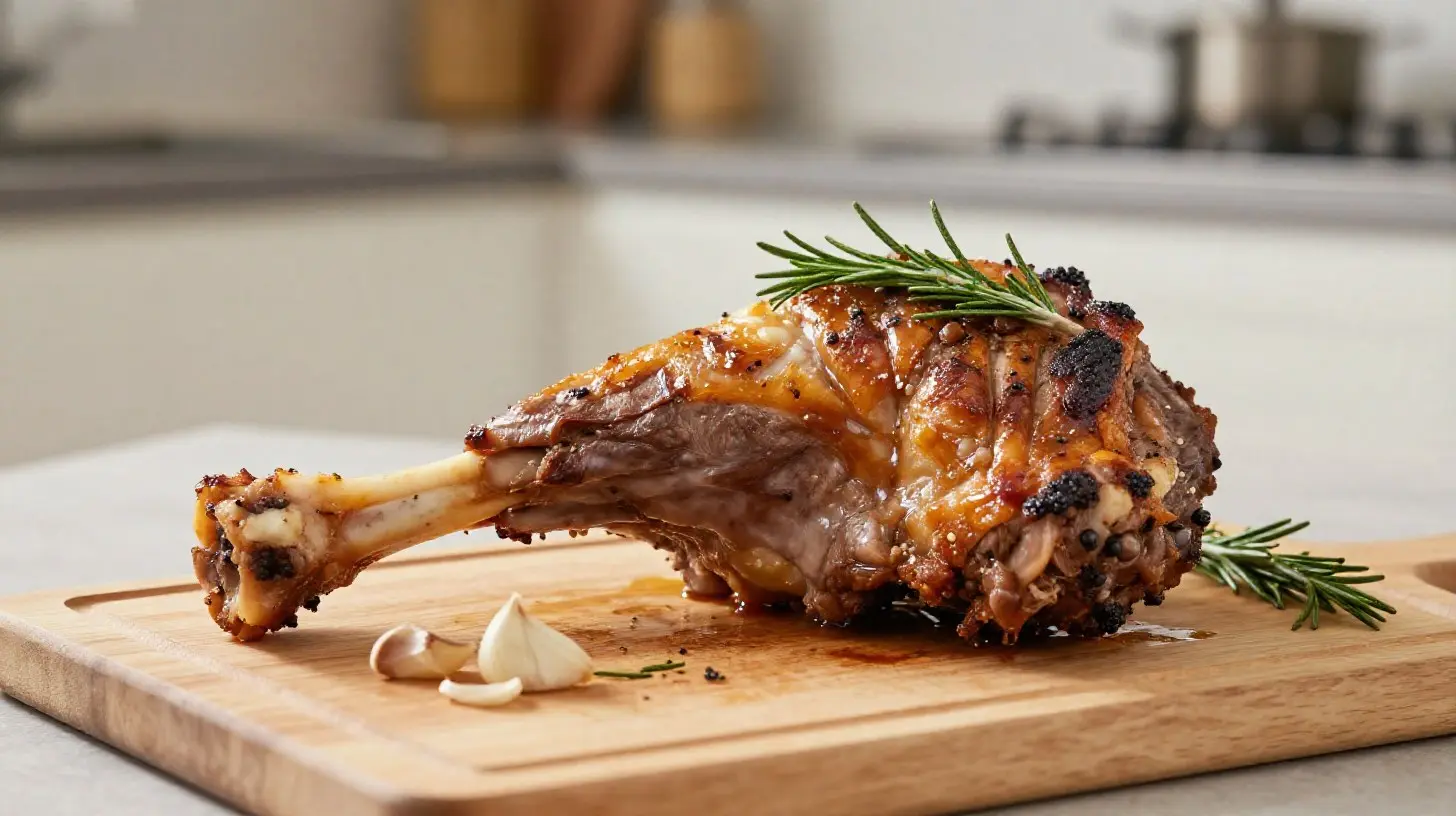 Délicieux gigot d'agneau rôti préparé à l'airfryer pour un goût savoureux.