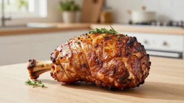 Délicieux jambon à l'os préparé à l'airfryer pour une cuisson parfaite.