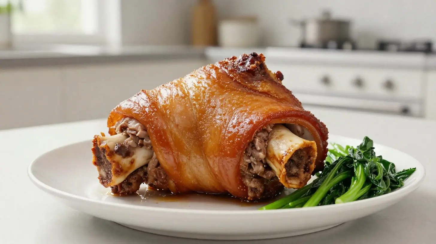 Délicieux jambonneau rôti préparé avec un airfryer, croustillant à l'extérieur et tendre à l'intérieur.