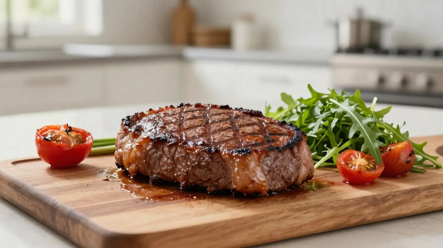 Délicieux pavé de bœuf grillé préparé à l'airfryer pour une cuisson parfaite.