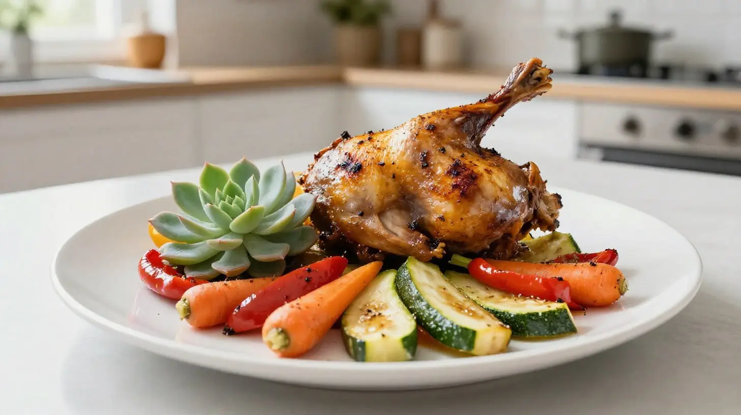 Délicieuse pintade aux légumes préparée à l'airfryer, saine et savoureuse.