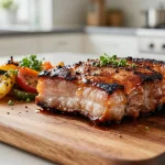 Délicieuse poitrine de porc grillée à l'airfryer, juteuse et croustillante.