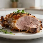 Délicieux rable de lapin aux herbes cuit à la perfection dans l'airfryer.