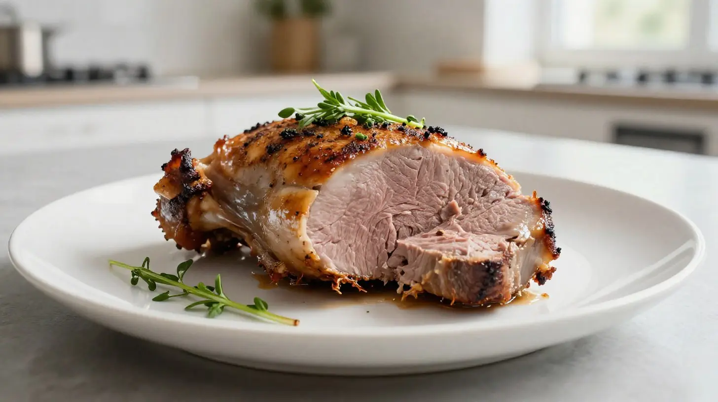 Délicieux rable de lapin aux herbes cuit à la perfection dans l'airfryer.