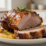 Savoureux rôti de porc à la moutarde et miel cuit à l'airfryer pour un goût incroyablement tendre.