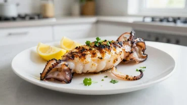 Délicieuse seiche grillée préparée à l'airfryer, croustillante à l'extérieur et tendre à l'intérieur.
