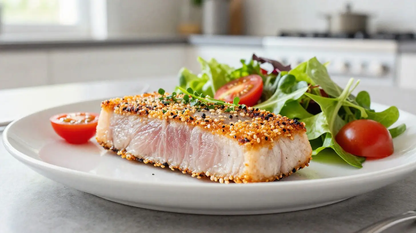 Thon en croûte de sésame croustillant préparé à l'airfryer pour une saveur irrésistible.