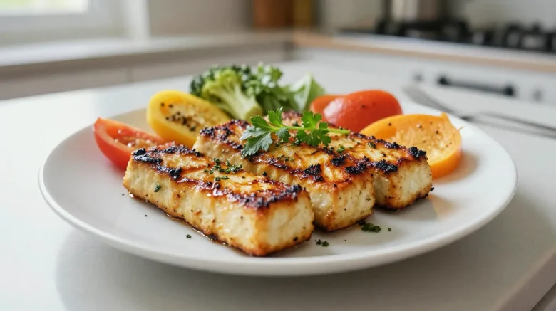 Tempeh mariné cuit à l'airfryer pour un plat savoureux et croustillant.